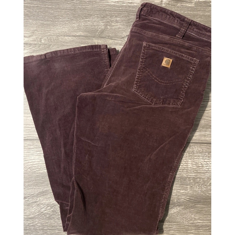 Carhartt 100680 Carlyle Bootcut Plum Purple Corduroy Pants Size 12 Tall (34x33)